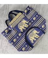 Thai Backpack Womens Blue Gold Indie Elephant Pattern Lightweight Drawst... - £46.92 GBP