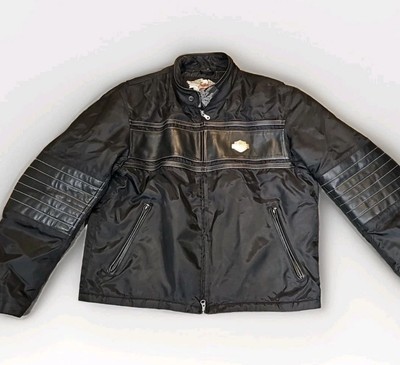 Harley-Davidson Nylon Jacket Mens XL Black Leather Accents Quilted Lining   - $98.01