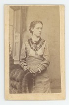 Antique CDV c1870s Beautiful Young Woman in Dress by Chair Collins Waverly, IA - £7.46 GBP