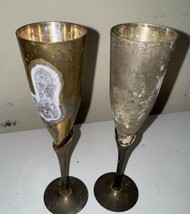 2 Champagne Flutes Silver Plated &amp; Brass Stemmed vintage Maurice Duchin ... - £13.75 GBP