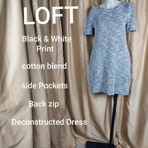 Loft Black &amp; White Print Side Pockets Deconstructed Dress Size XSP - £18.02 GBP