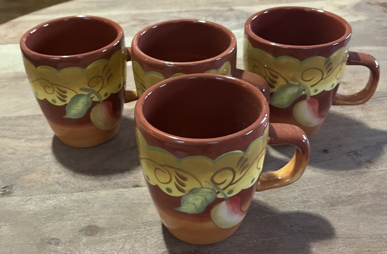 4 Laurie Gates Santa Fe Coffee Mugs Peppers 15 Oz. Yellow Orange Southwe... - $25.00