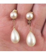 Vintage Crown Trifari Faux Pearl Dangle Earrings Clip On Teardrop Gold Tone - $13.86