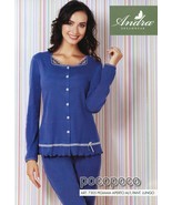 Open Long Sleeve Pajama and Long Pants in Cotton for Women Andra 7305 - $33.93+