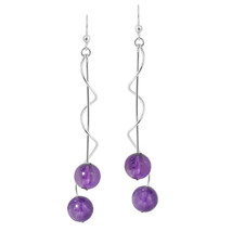 Elegant Sterling Silver Spiral Round Purple Amethyst Dangling Earrings - £17.83 GBP