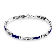 Greek Key Labyrinth Blue Lapis Inlay Sterling Silver Bracelet - £37.43 GBP