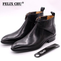 Autumn Winter New Mens Ankle Boots Genuine Leather Handmade Brown Chelsea Boots  - £107.98 GBP