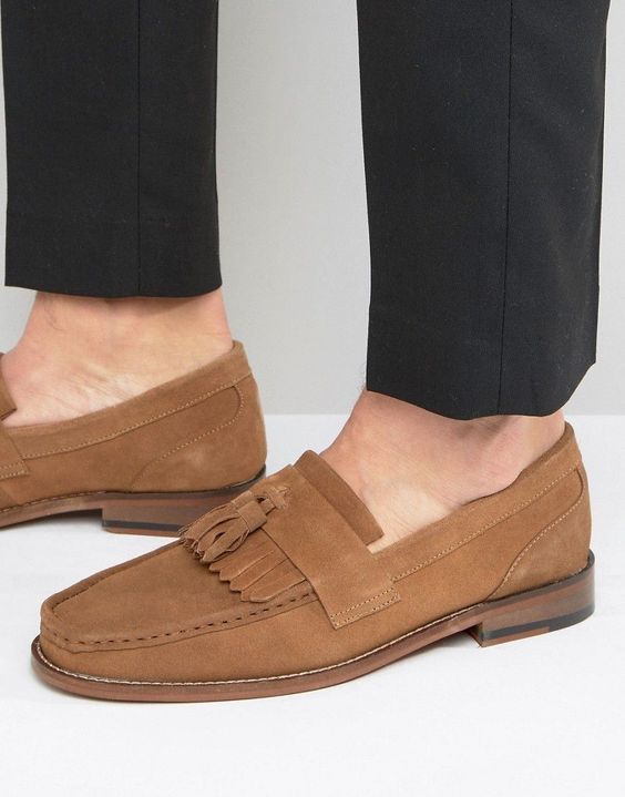 NEW Handmade Men's brown tassel loafers, summer fringed casual men's suede shoes