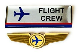 Airlines Flight Crew Attendant Uniform Badge With Gold Pilot Wings Pin - £10.07 GBP