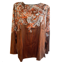 Large Bob Mackie Paisley Brown Bell Sleeve Top QVC #A282201 - $37.37