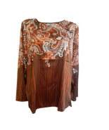 Large Bob Mackie Paisley Brown Bell Sleeve Top QVC #A282201 - £29.78 GBP