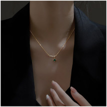 Gentle Retro Emerald Diamond Smile Necklace For Women Simple PendantAll-Matching - £7.91 GBP