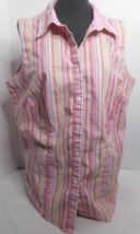 St Johns Bay Woman&#39;s Stripe Size 1X Sleeveless Button Down Stretch Shirt... - £15.66 GBP