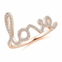 Prong Set Round Diamond Cursive &quot;LOVE&quot; Ring in 14K Rose Gold Size 6 - £396.50 GBP