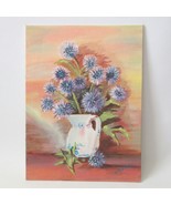 Vintage Blue Thistle In Pitcher Painted Art On Canvas 9 x 12 Signed G Waswo - £39.06 GBP