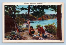 Generic Greetings Camping Scene Niles Michigan MI UNP Linen Postcard F19 - £4.87 GBP