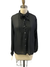 Vintage 80s Lanvin Boutique Paris Blouse Black Sheer Sz 12 Polyester NWT Bowtie - £37.62 GBP