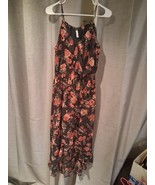 Xhilaration Hi-low Maxi Dress Black Pink Floral Pattern Women’s M  Tie - $338.17 MXN