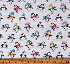 Flannel Penguins Ice Skating Animals Holiday Fabric Print by the Yard D275.36 - £12.31 GBP