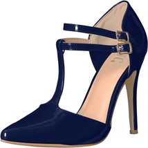 Brinley Co. Womens T-Strap Classic Pump Color Navy Size 6M - £57.63 GBP