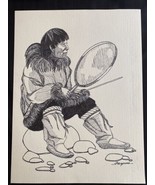 Native American Sketch Ink on Paper &quot;Eskimo Drummer&quot; Fayma Robinson - £22.74 GBP