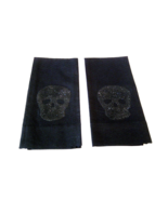 Set 2 William Sonoma Black Sparkle Spooky Skull Tea Towels Linen &amp; Cotto... - $12.99
