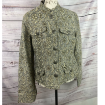 Chicos 1 Jacket Women M 8 Tapestry Brocade Long Slv Button Front Pocket Mandarin - £15.82 GBP