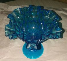 Fenton blue glass vase, lead glass serving plate nib, crystal glass candy dish,  - £55.15 GBP