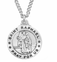 Sterling Silver Round St Raphael Patron Of Doctors Medal Necklace &amp; Chain - £71.92 GBP