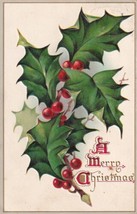 Raphael Tuck&#39;s Christmas Holly Leaves Berries Embossed 1909 Postcard D52 - $2.99