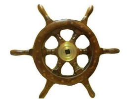 Vintage Ship&#39;s Wooden Steering Wheel, 18&quot; - £85.09 GBP