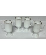 4 Vtg Federal Glass Pedestal Footed Milk Glass Coffee/Cocoa Mug Gold Trim - $32.00 CAD