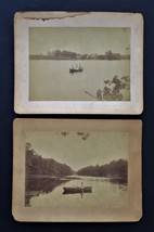 LOT antique 2pc SMITH MILLS PHOTOS milford de Lake Water Row Boat houses trees - £36.90 GBP