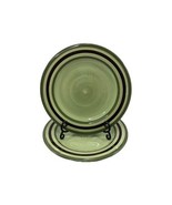 2 RARE Lauren Gates Cambria Olive Green w Brown Stripe Dinner Plates 12&quot; - $114.20