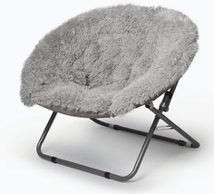 Urban Shop Oversized Mongolian Faux Fur Saucer Chair, Silver - £81.58 GBP