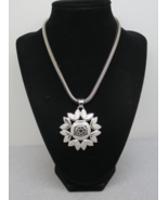 Monet Vintage Sun Flower Pendant Chain Necklace Silver Tone 15&quot; Double C... - $49.49