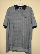 Polo Ralph Lauren Golf Shirt L Navy Blue Houndstooth Mens Pima Cotton Ca... - $23.97 CAD