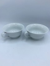 Set of 2 PB WHITE Pottery Barn Footed Cups Tea Coffee Mug Made Japan MW DW Safe - £13.51 GBP