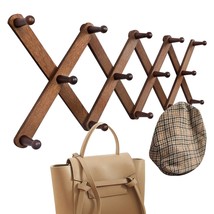 Wood Accordion Wall Hanger, Expandable Coat Rack Wall Mount With 14 Pegs... - $39.99