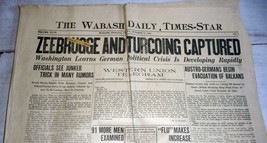 Wabash, IN Daily Times-Star, Oct. 18, 1918 - Zeebrugge &amp; Turcoing Captured - £12.37 GBP