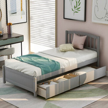 Twin Platform Storage Bed Wood Bed Frame With Two Drawers And Headboard, Gray - £248.72 GBP