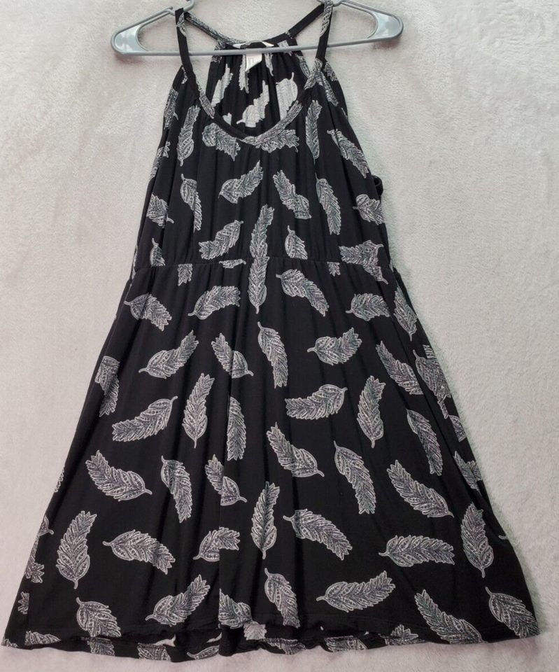 H&amp;M Tank Dress Womens Medium Black Palm Leaf Viscose Sleeveless V Neck P... - $14.75