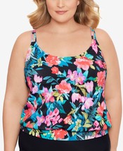 Swim Solutions Womens Plus Size In Living Color Blouson Tankini Top,Black,18 W - £35.31 GBP