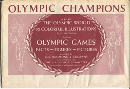 Olympic Champions Map Of The Olympic World 1956-huge color poster-VG/FN - $80.70