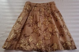 Ann Taylor Loft Brown Beige Linen Silk Floral A Line Skirt Misses Size 6 - £15.58 GBP