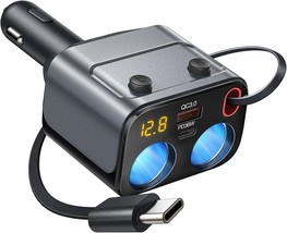 Car Cigarette Lighter Splitter, 120W 2-Socket Cigarette Lighter Adapter - $22.76