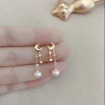 Moon Pearl Dangle Drop Earrings for Women - £8.58 GBP