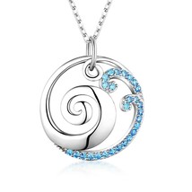 925 Sterling Silver Ocean Wave Pendant Necklace for Women 18+2&quot; Chain - £70.03 GBP