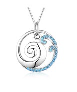 925 Sterling Silver Ocean Wave Pendant Necklace for Women 18+2&quot; Chain - £68.89 GBP