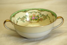 Marlene Noritake Bouillon Soup Bowl Green Border Floral Sprays 1930&#39;s - $19.79